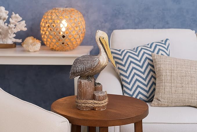 Beachcombers 6.25" Pelican On Triple Piling Wooden Decor Coastal Bird Ocean Sea Beach Home House Summer Table Counter Kitchen Figurine Decoration Brown