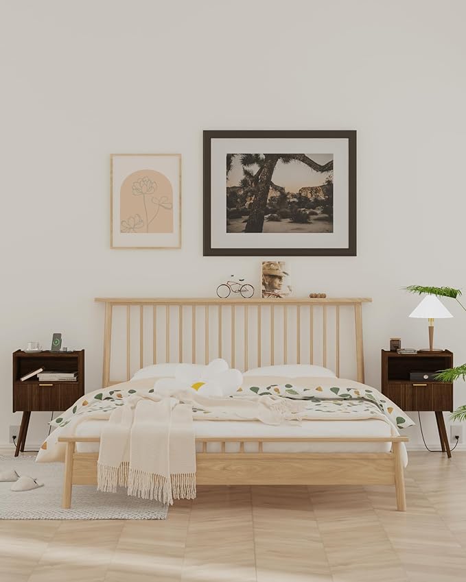 Nightstand,Modern Bedside Table with Storage Drawer and Open Wood Shelf, Accent Night Stand with Solid Wood Legs for Living Room, Bedroom and Small Spaces,Easy Assembly (Walnut Brown-Outlet)