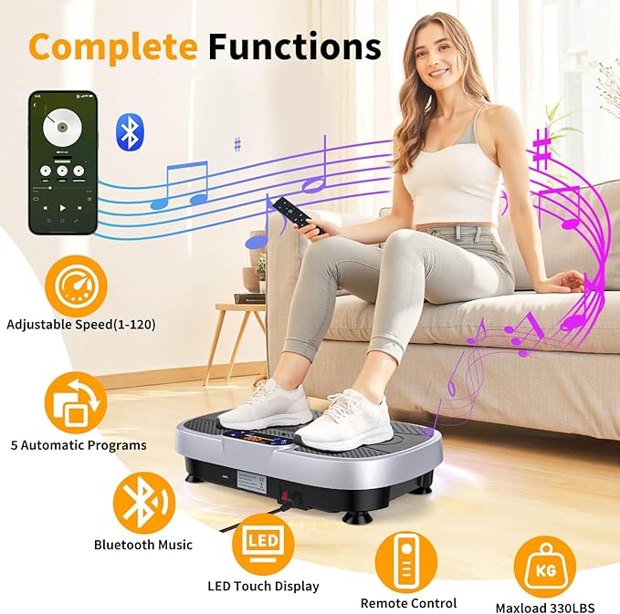 Vibration Plate Exercise Machine, Vibrating Plate Machine with Bluetooth for Lymphatic Drainage, Vibration Platform for Women Men Full Body Weight Loss