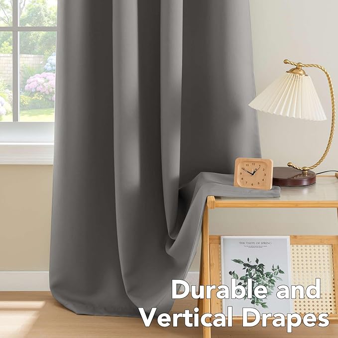 H.VERSAILTEX Blackout Curtains for Bedroom Thermal Insulated Room Darkening Living Room Curtains 72 Inch Long Grommet Privacy Protection Window Curtain Panels/Drapes for Nursery,2 Panels,Grey
