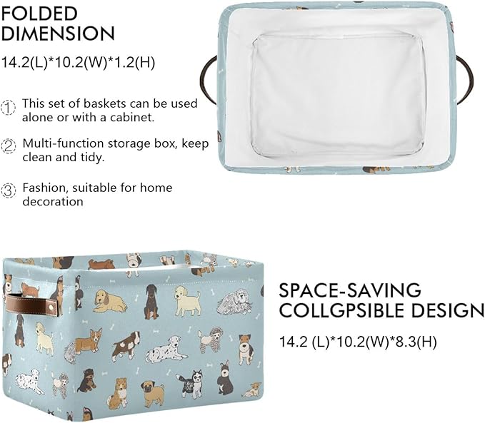 Multi-purpose Storage Basket Bin Cute Dog Puppy Organizer Collapsible Shelf Basket Cube with Handle for Nursery Bedroom Bathroom