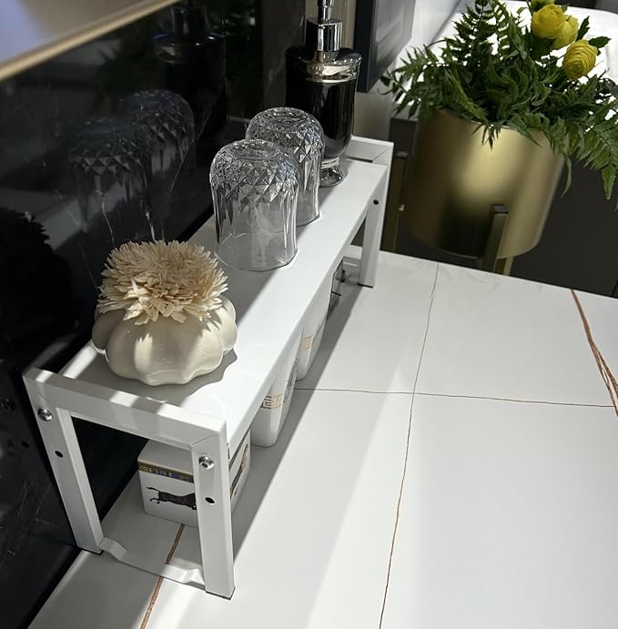 Expandable Cabinet Shelf Organizer 16-26" L Stackable Kitchen Counter Shelf Rack Stand Sink Riser Countertop Storage White (Narrow 5.1”D)