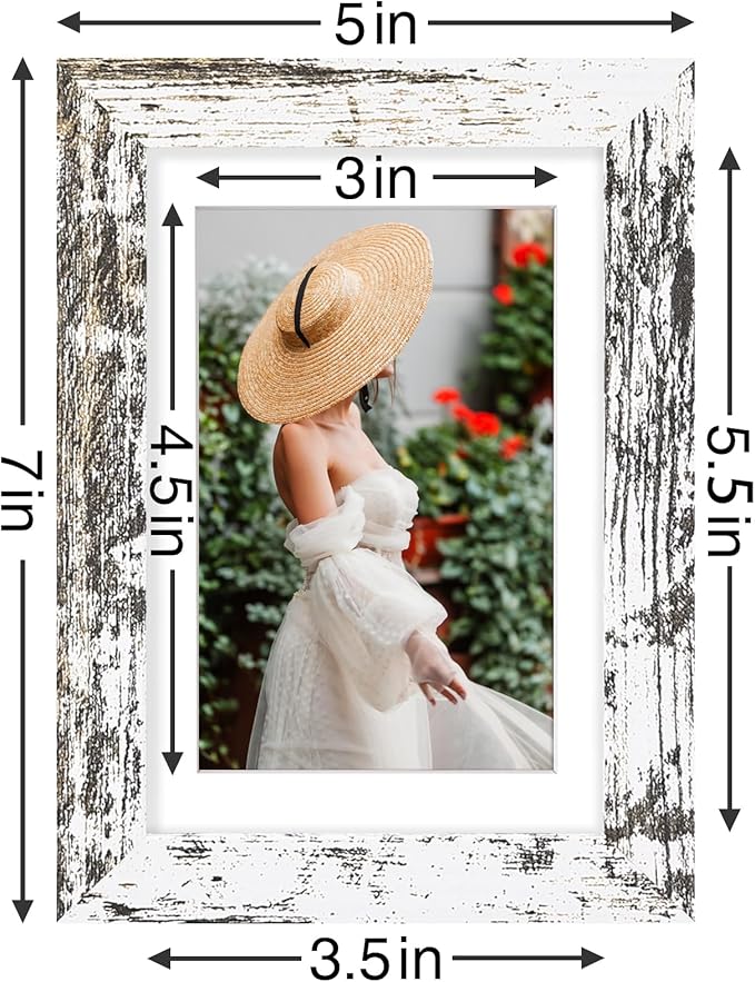 Vittanly 4x6 Picture Frames Set of 9, Shatter Resistant Plexiglass, Display 3.5x5 Pictures with Mat or 4x6 without Mat, Photo Frames for Wall or Tabletop, Engineered Wood, Distressed White