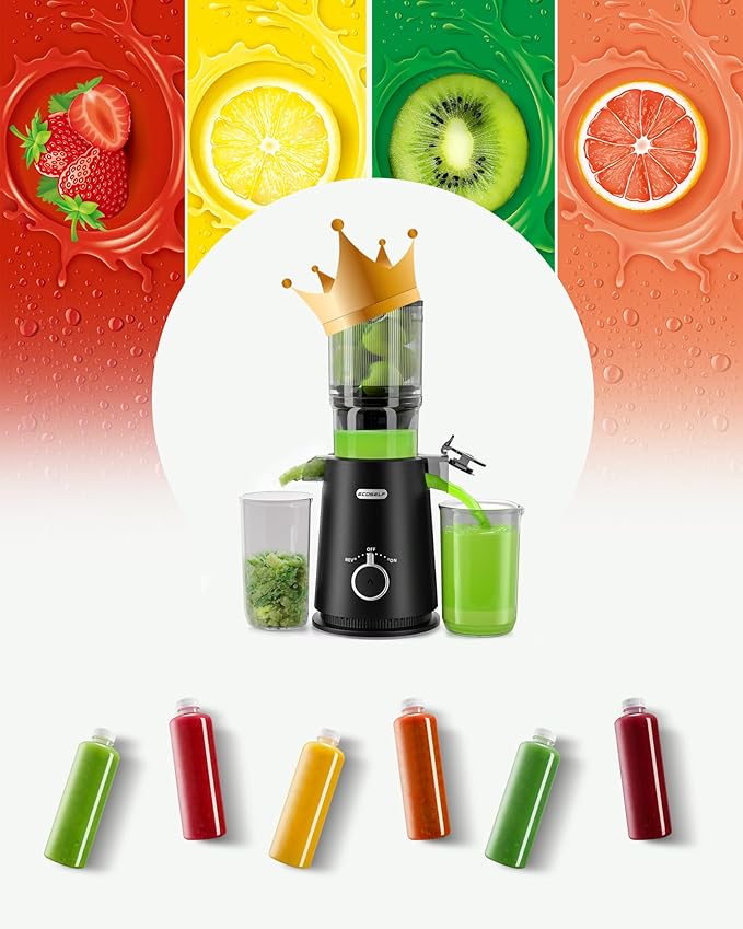 Juicer Machines, ECOSELF 4.35" Large Feed Chute for Family Needs, Professional Hands Free Cold Press Juicer For Whole Fruits & Vegetables, Self Feeding for Juice Extractor Machine, Easy to Clean