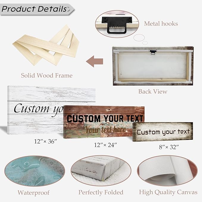 LZIMU Custom Text Signs Wall Decor Personalized Canvas Quote Family Sign Wall Art Wood Background Rustic Farmhouse Decor Framed (12"x36")