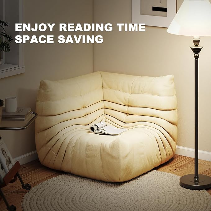 Full Foam Corner Chair – Comfortable Floor Couch for Adults, Waterproof Upholstery, Armless Fireside Lounge Chair for Living Room, Apartment, or Office (White)