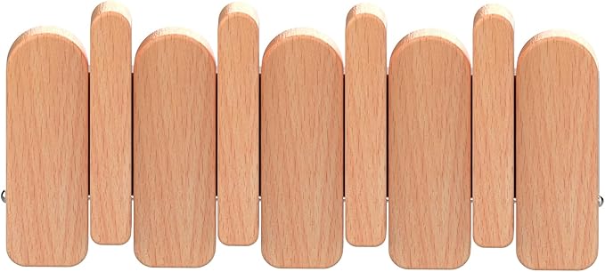 Wall Mounted Piano Key Hanger | Flip Style Hook | Entrance Wall Art Hook, Made of Oak Wood (3 Times Painted, 4 Times Polished) (Arc Beech, 4Hooks)