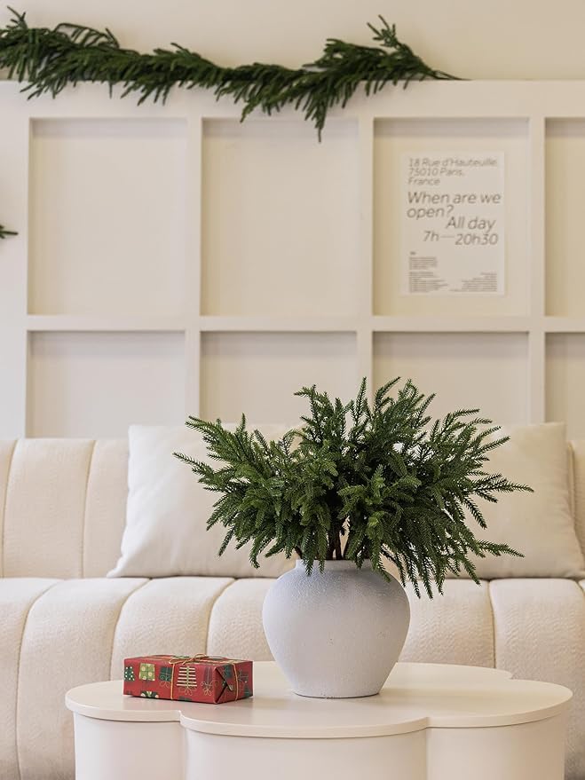 MISSPIN 30 Pcs 19.5 Inches Christmas Norfolk Pine Branches, Norfolk Pine Artificial Christmas Branches DIY Crafts Faux Pine Branches for Xmas Indoor Outdoor Home Decor