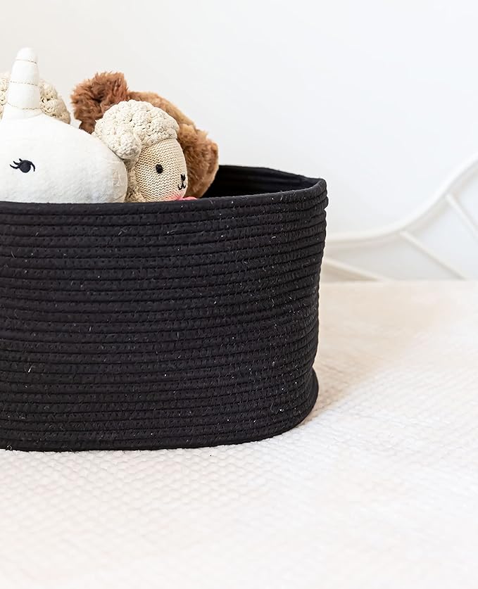 OrganiHaus Set of 3 Woven Storage Baskets for Organizing, Cotton Rope Organizer Bins for Shelves, Closet & Nursery, Dog Toy Basket, Decorative Bins for Toys, Towels & Books - 15x10x9, Black