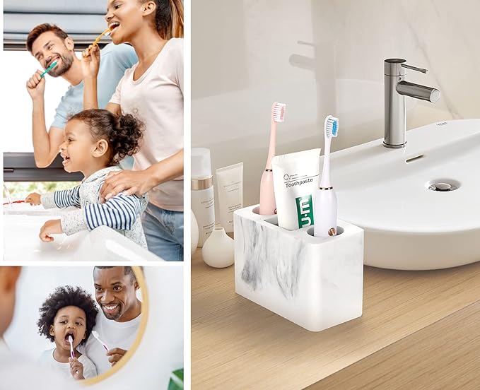 Luxspire Toothbrush Holder, 3 Slots Electric Toothbrush and Toothpaste Holder, Bathroom Countertop Storage Bathroom Accessories Toothbrush Stand for Vanity Counter Organizer Caddy - Gravel White
