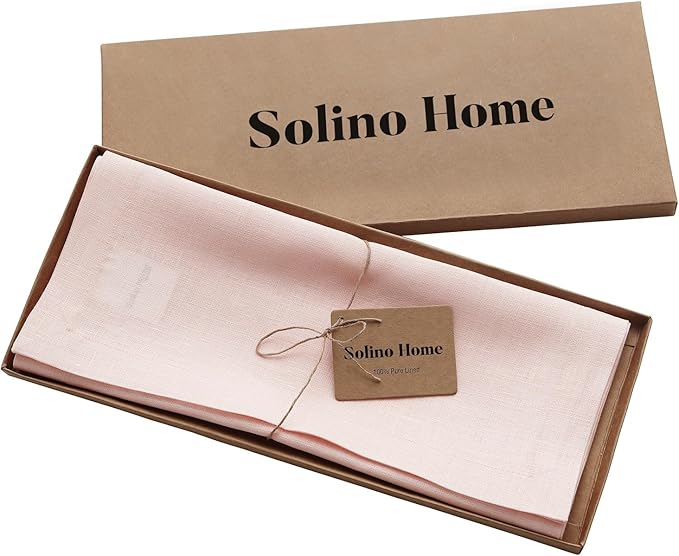 Solino Home Linen Pink Table Runner 48 Inches - 100% Pure Linen Small Table Runner 14 x 48 Inch Ideal for Dresser and Coffee Tables - Halloween - Fete