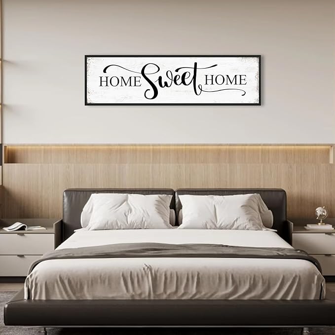 HLJ ART Home Sweet Home Wall Decor Above Bed 16"x48" Framed Large Bedroom Signs Decor for Master Family Room Living Room Dining Room,Modern Farmhouse Ructic Home Sign Behind Couch Wall Decor