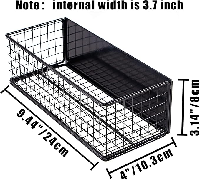 Magnetic Basket, Magnetic Shelf for Fridge, Magnetic Spice Rack Wire Mesh Magnetic organizer Holder Accessories for Office Kitchen Classroom Storage, Black-High, 9.44" x 4" x 3.14"