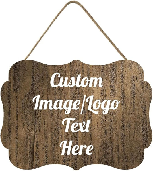 Personalized Wooden Welcome Sign Front Door Decor Home Sign Customized Image/Text Hanging Farmhouse Decorations for Home Office 11.2 * 8 Inch