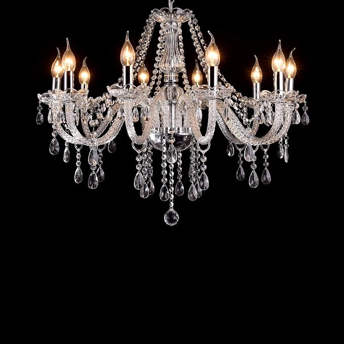 LIUMANG Modern Elegant 10 Lights K9 Crystal Glass Chandelier Pendant Ceiling Lighting European Style for Dining Living Room Bedroom Transparent, 10 E12 Bulbs Required