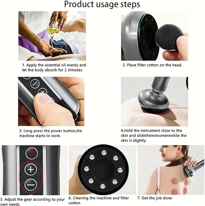 VHV Handheld Cellulite Massager Tool- Cupping Therapy Set, Elouris Cellulite Tool、Rechargeable Scraping and Cupping Machine,12-Level Adjustable Cupping kit for Massage Therapy、Cupping Machine.(Grey)