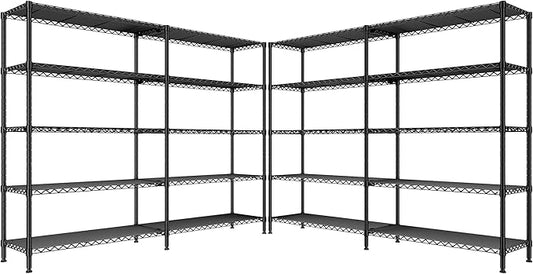 REIBII 5-Tier Heavy Duty Metal Wire Shelves, Industrial Style, 61.7"W x 72.4"H x 15.8"D, 1500 LBS Capacity, Adjustable, Rust Resistant, 2 Pack