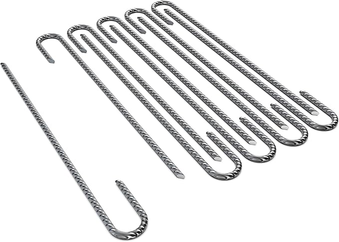 Vodaland Rebar Stakes | J Hook Extra Heavy Duty Rust Proof Coated Steel Ground Anchors with Chisel Point End | Secure All Landscaping and DIY Projects | 5/16” Diameter x 16” Inches Long (Pack of 10)