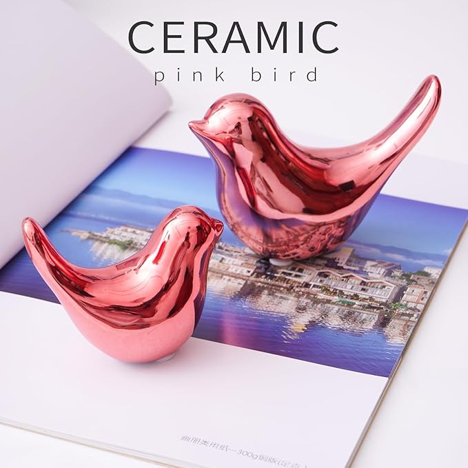 Notakia Small Birds Statues Pink Home Decor Modern Style Decorative Ornaments for Living Room, Bedroom, Office Desktop, Cabinets (2Pcs Pink Birds)