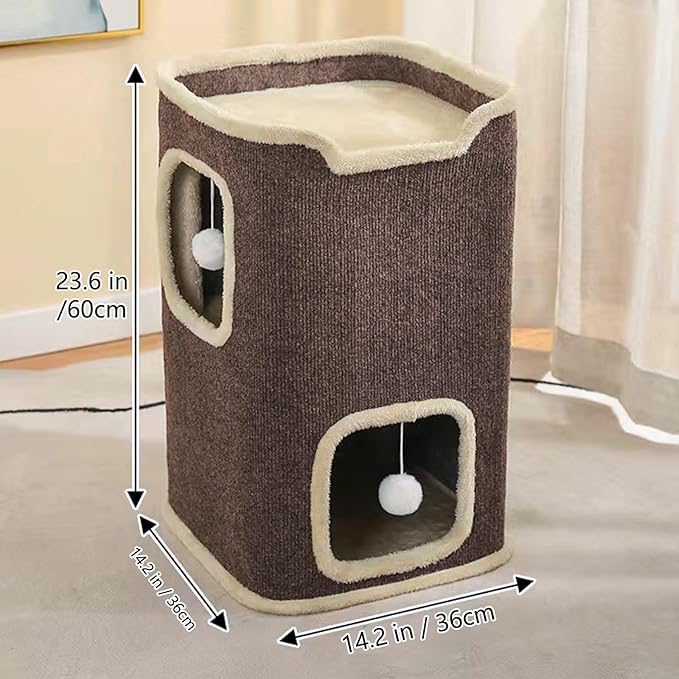 Empet Cat House for Indoor Cats Beds, Multi-Level Cat Condo, Foldable Cave Bed Brown, 2L