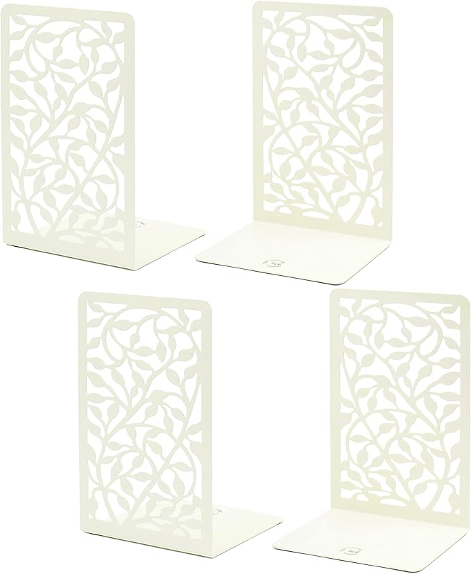 CNK Book Ends Bookends for Decorative Books Holder Bookend Shelves End Hold Heavy Duty Holders Stoppers Metal Stopper Cute Boho Bookshelf Holds Cookbook Office Home Set of 4 Bookends Pair White