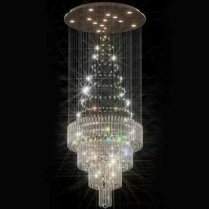 Flashing God D32 x H79'' Modern Crystal Chandelier for High Ceiling Large Foyer Chandeliers Large Raindrop Chandelier for Foyer Living Room Entryway Staircase Villa