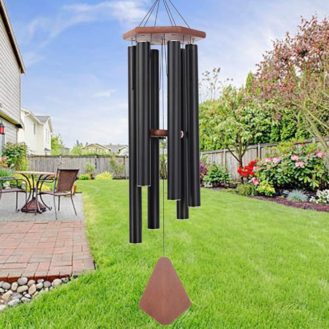 Wind Chimes Outdoor Large Deep Tone, 44 Inches Sympathy Wind Chimes Tuned Soothing Melody, Memorial Wind-Chime with 6 Heavy Tubes for Outside Decoration, Garden/Yard. Black Wind Chime