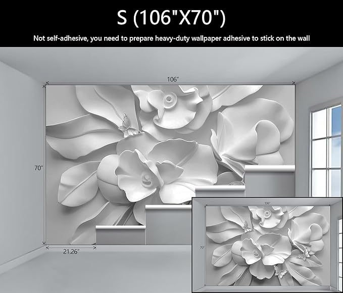 WFBHUA-3d Gray Floral Wallpaper Mural Black and White Embossed Peony Flowers Butterfly Wallpaper for Living Room Bedroom(Not Peel and Stick)