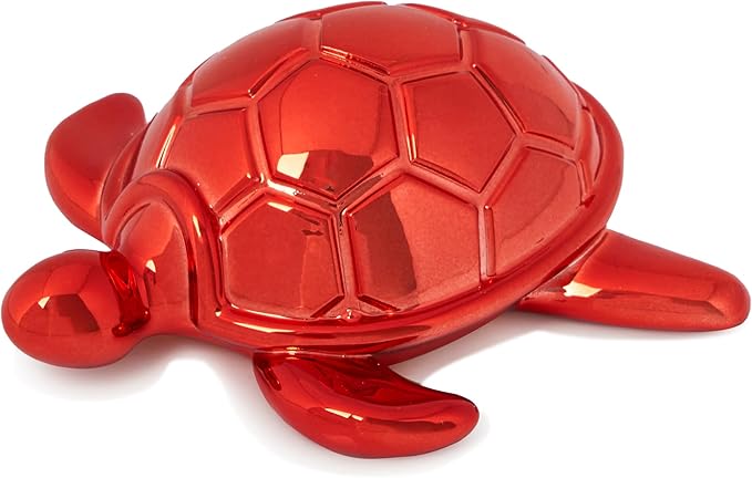 Small Sea Turtle Statue 4 inch Shiny Red Accent Knick Knacks Paperweight for Bathroom Home Office Shelf Desk Table Decor, Cute Sea Turtle Gifts for Women