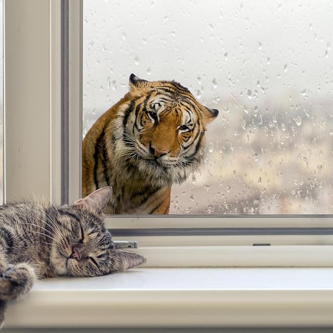 Gentle Tiger Wall Stickers & Decals - Peel & Stick, Removable Funny Tiger Window Stickers for Farmhouse Bedroom, Living Room & Shop Windows