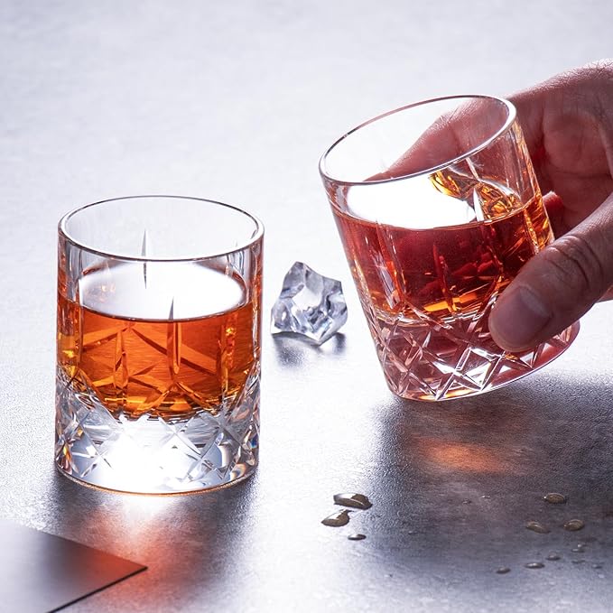 KAMMAK Crystal Whiskey Glasses Set of 2, Handcrafted 2.03oz Old Fashioned Glasses Stemless, Luxury Liquor Glasses, Hand Blown Scotch Cup for Women, Men Barware Gift for Cocktail, Bourbon