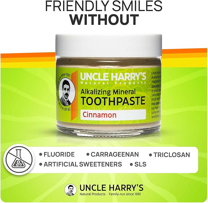 Uncle Harry's Pack of 2 Cinnamon Remineralizing Toothpaste | Natural Whitening Tooth Paste Freshens Breath & Promotes Enamel | Vegan Fluoride Free Toothpaste (2 Pack of 3oz Jars)