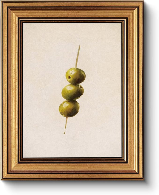 HUARCEY Gold Framed Wall Art for Living Room, Olive Skewers Painting Prints, Vintage Wall Decor for Kitchen, Minimalism Bedroom Wall Art for Home Office A string of olives 10L x 8W
