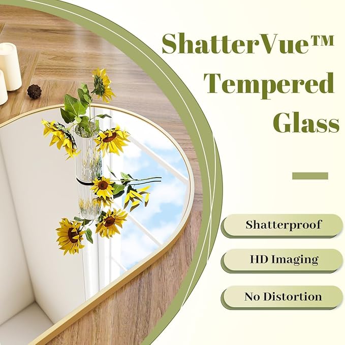 BEAUTYPEAK 32"x42" Arch Bathroom Mirror, Wall Mounted Vanity Metal Frame Mirror for Bedroom, Entryway, Living Room, Gold