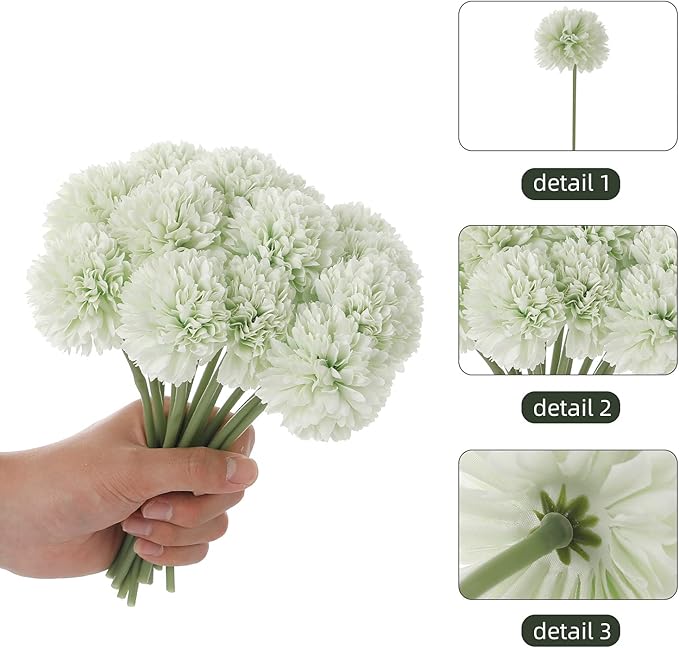 Kimura's Cabin 20Pcs Fake Chrysanthemums Artificial Silk Ball Flowers Faux mums Flower for Spring Wedding Festival Home Table Core DIY Decoration (Light Green)