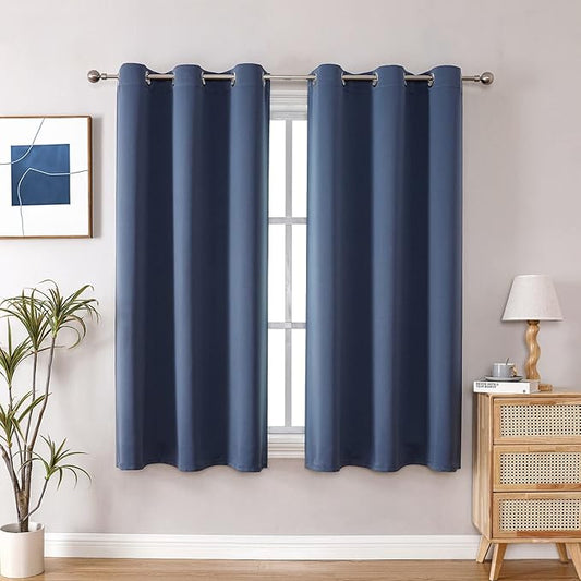 ChrisDowa Blackout Curtains 48 inches Long for Bedroom - 2 Panels Set Grommet Thermal Insulated Room Darkening Curtains for Living Room (Stone Blue, 42 x 48 Inch)