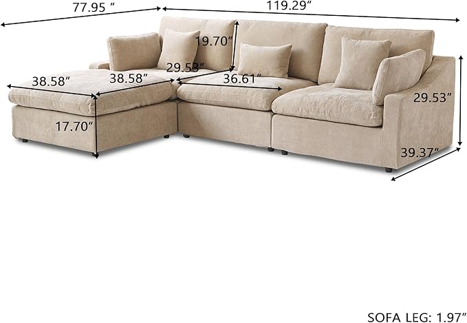 JACH L-Shaped Sectional Couches for Living Room, Cloud Sectional Couch with Deep Seat, Modular Sectional Sofa with Chaise, Covers Removeable & Washable, Sofas Furniture for Living Room, Khaki
