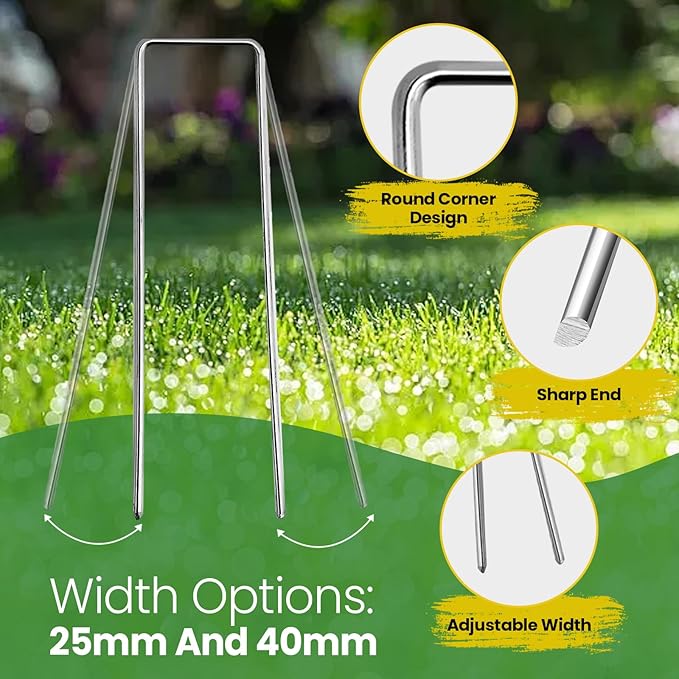 Landscape Staples Galvanized 8 Inch 60 Pcs, Metal Garden Stakes 1.6 Inch, Garden Staples for Lawn 11 Gauge