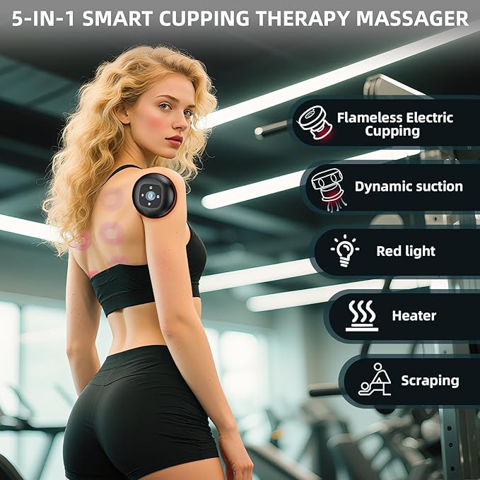 5-in-1 Smart Dynamic Cupping Therapy Set, Smart Cupping Therapy Massager, 12 Levels of Suction Strength and Temperature Control for Targeted Pain Relief, Knots, Aches, Portable Cupping Kit