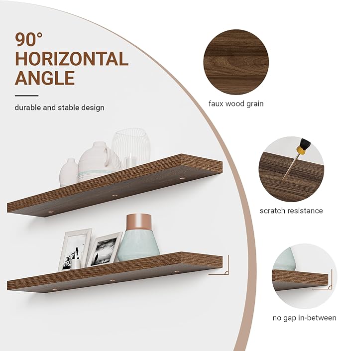 Heimlove 55 Inch Long Floating Shelves for Wall,9.3" Deep Walnut Floating Shelves Set of 2,Large Display Shelf & Storage Shelf,Wall Shelves for Bedroom Living Room Kitchen Office,Wall Mounted Shelf