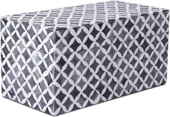 Handicrafts Home White Handmade Keepsake Organizer with Lid Decorative Storage Box- Star Pattern Collection Memories Holder for Jewelry, Photos & Cards- Home Decor Accents- Bone & Resin Inlay- 10x5x5