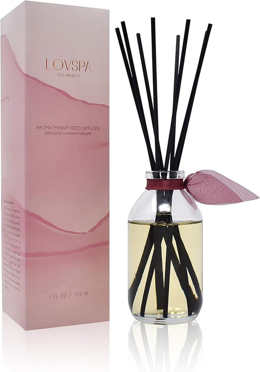 LOVSPA Reed Diffuser Set, Mahogany Teakwood Scented Oil Diffuser with Sticks, Home Fragrance Accessories for Bathroom Shelf Decor, Aroma Diffusers for Home or Office Fall Decor, USA Made