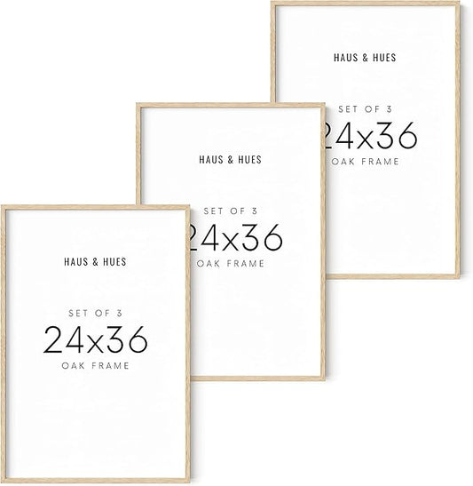 HAUS AND HUES 24"x36" Beige Oak Wood Frames Set of 3-24x36 Natural Wood Frames for Posters, 24x36 Frame Wood, 24x36 Poster Frames for Wall, 24x36 Frame Light Wood, Picture Frames 24x36