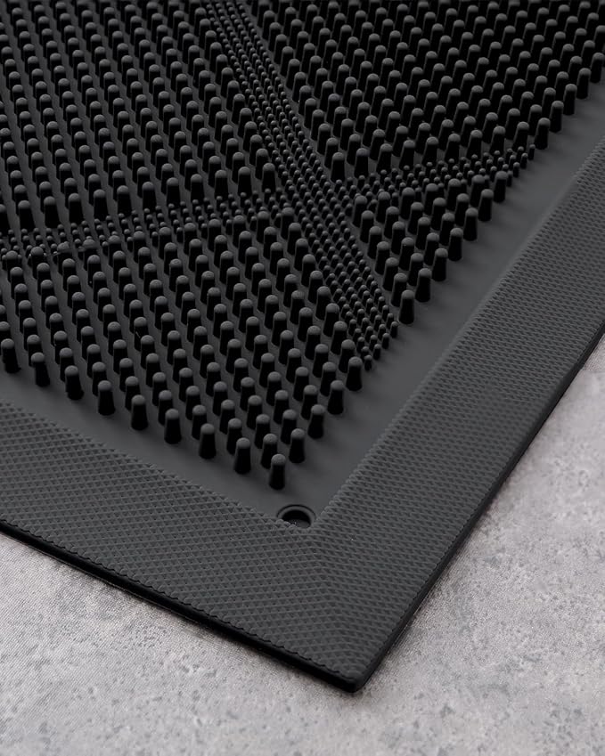 DEXI Front Door Mats Outside Entrance, 17x36 Rubber Waterproof Dirt Trapping Entry Mat for Entryway, Heavy Duty Non-Slip Low-Profile Welcome Doormat All Weather for Patio, Black