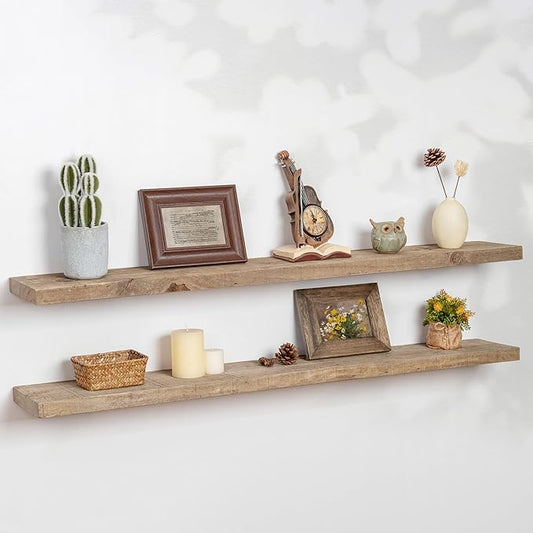 Floating Shelves | 8" Deep Rustic Reclaimed Barnwood Wall Hanging Shelves with Invisible Heavy-Duty Metal Bracket | Wall Mounted | Farmhouse Style | 48 inches, 2 PCs, Distressed Natural