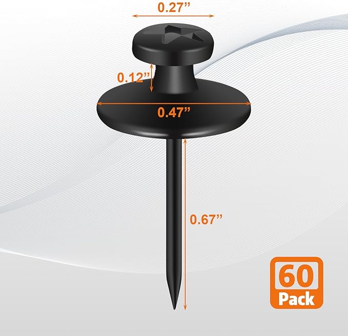 KURUI 60Pcs Double Headed Nails for Hanging Pictures, Renter Friendly Decor Pictures Hanging Kit, Wall Hangers for Bathroom Living Room Office, Push Pins for Tapestry Frame Art, Wall Mount-Black