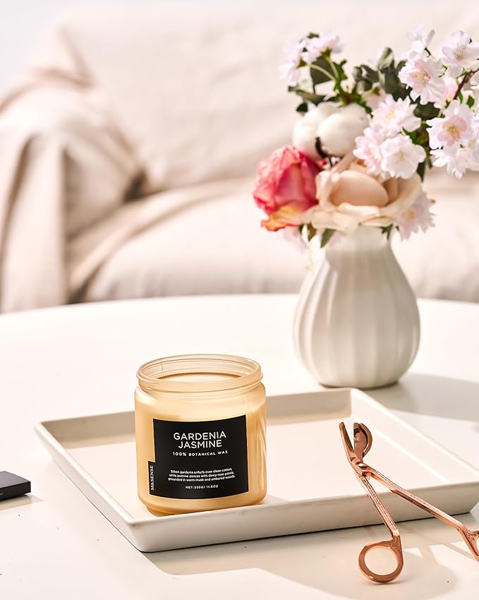M&SENSE Gardenia Jasmine Scented Candle - 11.6oz Natural Soy Wax Clean Non Toxic 70-Hour Burn, 2-Wick Aromatherapy Candle for Bath & Office - Highly Scented Housewarming Gift for Mom Teacher Friends