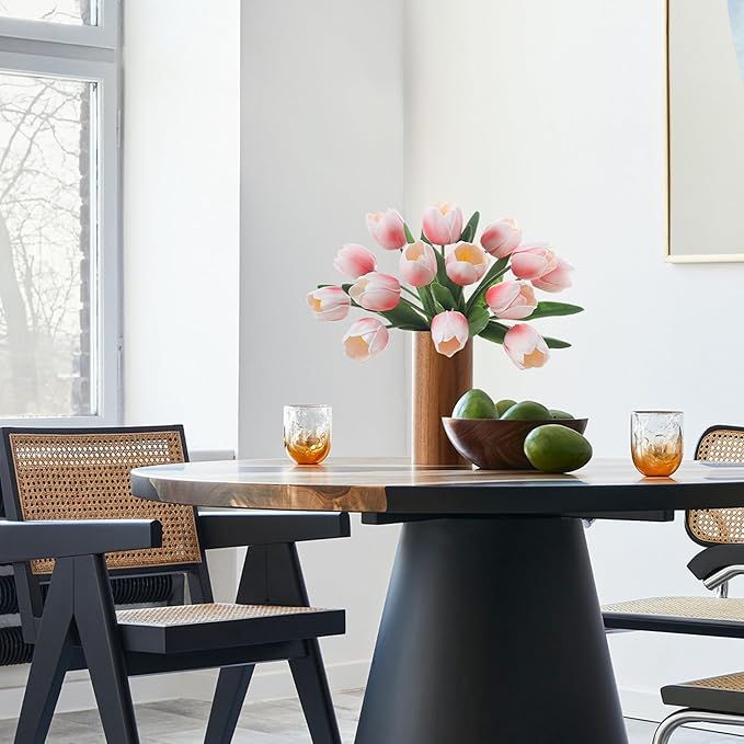 Light Pink Artificial Tulips, 2 Bundles 14Pcs, Fake Tulips Artificial Flowers, 2 x 2.4 Inch Large Flower Head Big Tulip, Easter Valentine's Day Mother's Day Home Decoration Flowers