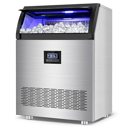 Commercial Ice Maker Machine 360LBS/24H with 80LBS Storage Bin, 126PCS Ice Cubes Ice Machine Stainless Steel Undercounter/Freestanding Ice Maker for Home Bar Outdoor, Self Cleaning