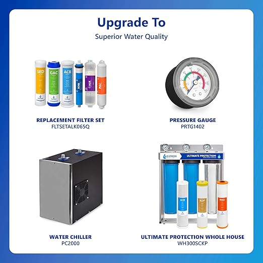Express Water Reverse Osmosis Alkaline Water Filtration System – 10 Stage RO Water Filter with Faucet and Tank – Under Sink Water Filter with Alkaline Filter for Added Essential Minerals – 50 GPD